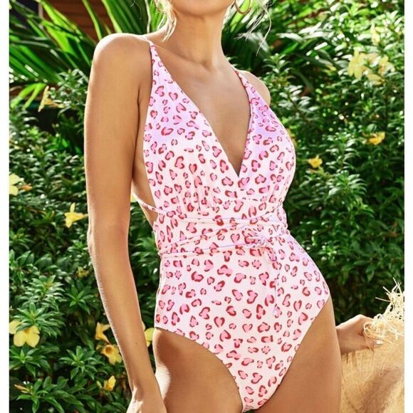 Shein Leopard Print Criss Cross One Piece Swimsuit Size XL NEW - Picture 8 of 8